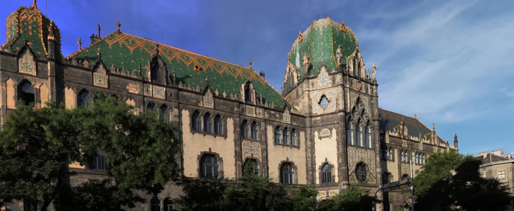 The Museum of Applied Arts in Budapest with its striking green and patterned roof tiles, a stunning example of Hungarian Secessionist architecture in the heart of the city